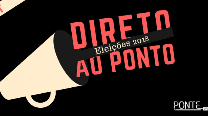 Capa do podcast 'Direto ao Ponto Eleições 2018', realizado pelo ITTC e Ponte Jornalismo. Na arte há um megafone amarelo e saindo dele o nome do podcast.